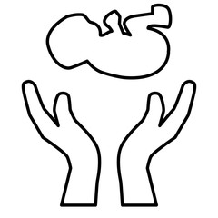 Obraz premium Hands holding embryo or newborn child. Linear vector illustration