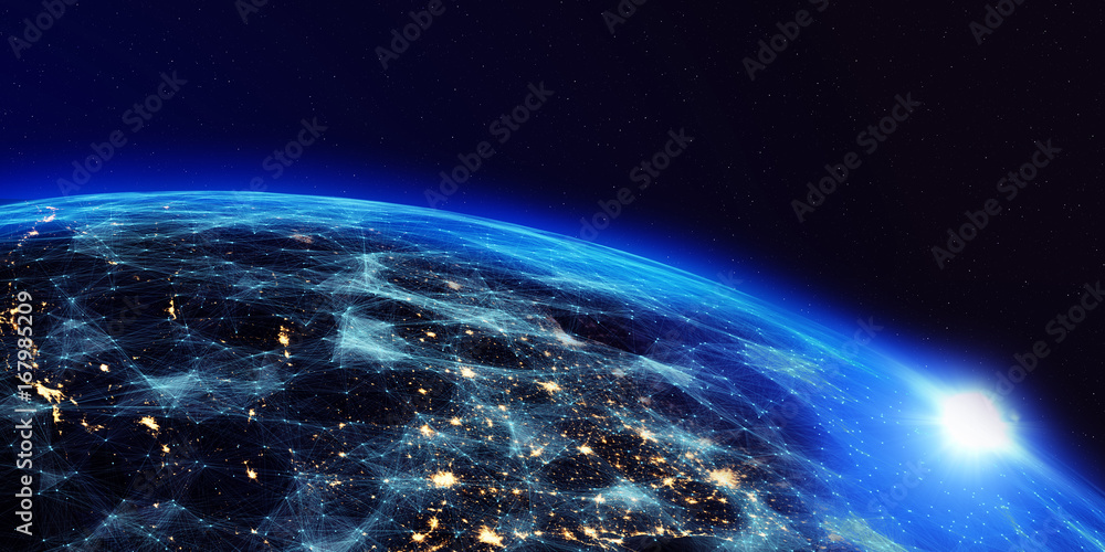 Poster Earth from space at night with a digital communication system/Earth from space at night with a digital communication system. Some elements of the image provided by NASA.