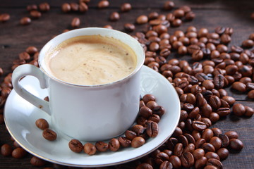 Cup of coffee made from fresh roasted coffee beans