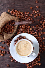 Cup of coffee made from fresh roasted coffee beans