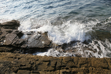 Landscape with water and rocks in Thassos island, Greece, next to the natural pool called Giola Beautiful textures and details
