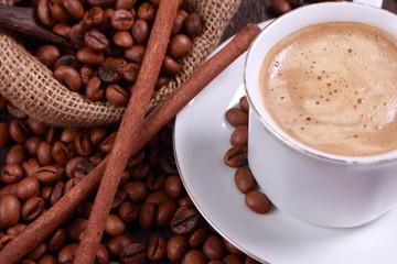Cup of coffee made from fresh roasted coffee beans