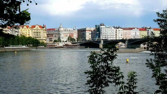 Nationale Nederlanden Building with Vltava River in Prague.