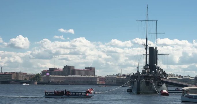 Cruiser Aurora in the Center of St. Petersburg