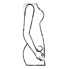 monochrome blurred silhouette of side view pregnancy process in female body