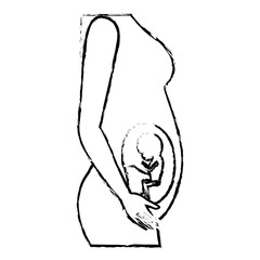 monochrome blurred silhouette of side view pregnancy process in female body fetus human growth trimestrer