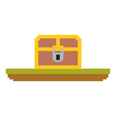 colorful pixelated treasure chest with padlock in meadow