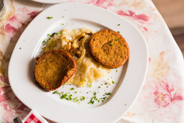 Fried potato pancakes close up