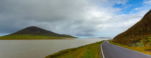 Lonely road of the islands panorama, Isle of Harris, Outer Hebrides, Scotland - 167992021