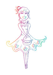 Fashion girl with handbag in sketch-