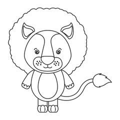white background with silhouette caricature cute lion animal