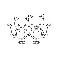 white background with silhouette caricature couple cute animal cats