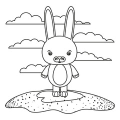 white background with silhouette scene cute rabbit animal in grass