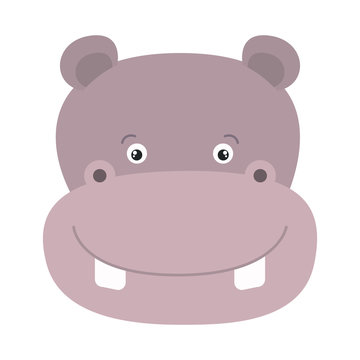 white background with colorful caricature face hippopotamus cute animal