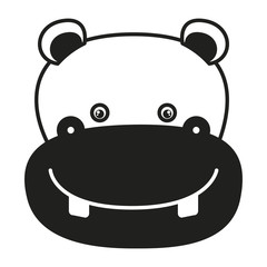 white background with monochrome silhouette caricature face hippopotamus
