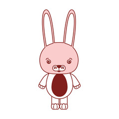 white background with red color silhouette sections of caricature cute rabbit animal