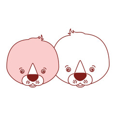 white background with red color silhouette sections of caricature face couple cute animal seals