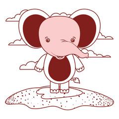 white background with red color silhouette sections of scene cute elephant animal in grass