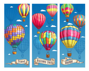 Hot air balloon sketch banner for travel design