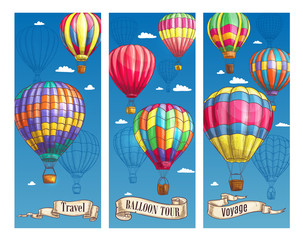 Obraz premium Hot air balloon sketch banner for travel design