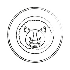 white background with blurred silhouette of frame decorative and face lion cute animal