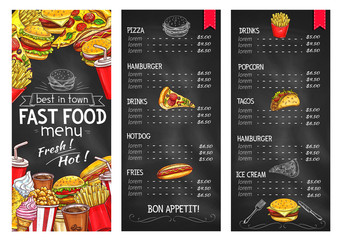 Fast food restaurant chalkboard menu template