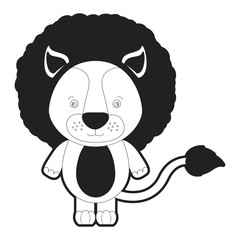 sketch silhouette monochrome caricature cute lion animal