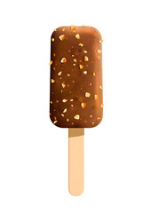 Chocolate ice cream with nuts on stick 3d icon