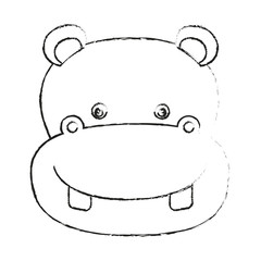 blurred silhouette caricature face hippopotamus cute animal