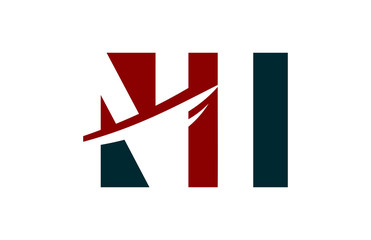 NI Red Negative Space Square Swoosh Letter logo