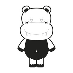 sketch silhouette monochrome caricature cute hippopotamus animal