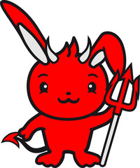 teufel böse hölle dämon satan dreizack hörner kaninchen hase klein süß niedlich glücklich