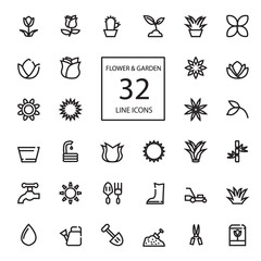 Flower & Garden  line 32 icons. 32 Pixel Perfect Grid