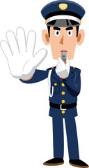 制止する警備員の男性
