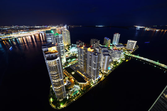 Brickell Key Night Skyline 