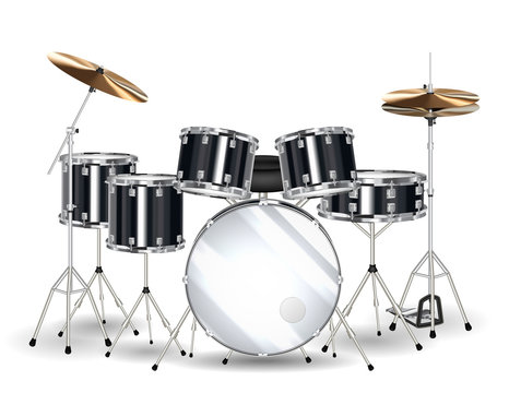 Real Black Drum Set On A White Background