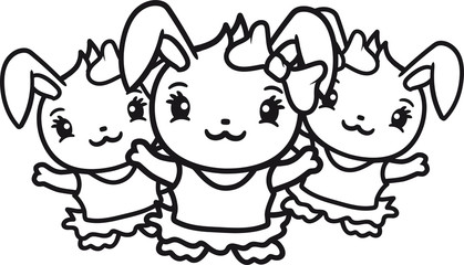 team 3 freundinnen junggesellenabschied party feiern braut hochzeit verlobt heiraten mädchen girl frau weiblich schleife rock kleid schön hübsch kaninchen hase süß niedlich