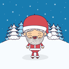 winter landscape background with full body caricature of santa claus