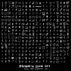 Business, marketing, finance hand draw sketch vector doodle icons set on blackboard eps10