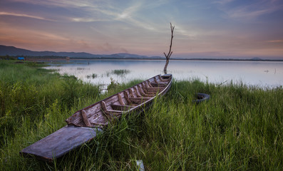 Boat parked on the river.