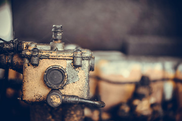 Vintage engine car system. Part of old diesel engine of heavy truck.