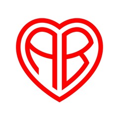 initial letters logo ab red monogram heart love shape
