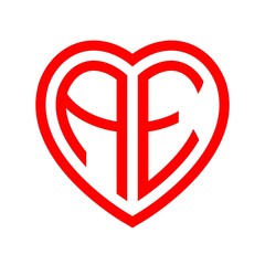 initial letters logo ae red monogram heart love shape