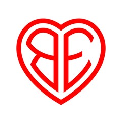 initial letters logo be red monogram heart love shape