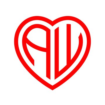 initial letters logo aw red monogram heart love shape
