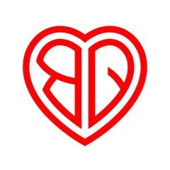 initial letters logo bq red monogram heart love shape