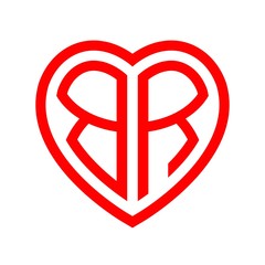 initial letters logo br red monogram heart love shape