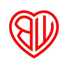 initial letters logo bw red monogram heart love shape