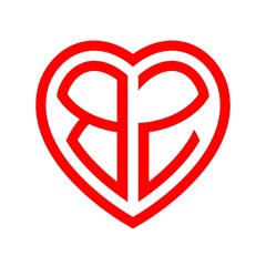 initial letters logo bz red monogram heart love shape