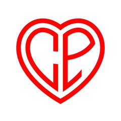 initial letters logo cp red monogram heart love shape